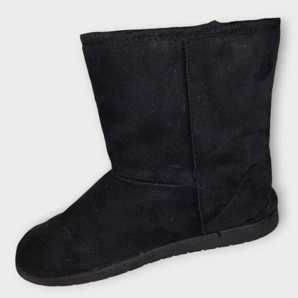 DAWGS Womens Vegan Boots Sz 10 Black Suede White Shearling Warmth Furry Winter‎ - Picture 2 of 12